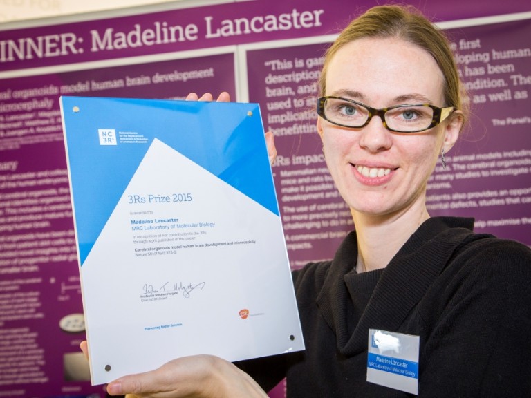 3Rs prize (joint) winner for 2015 Dr Madeline Lancaster holding up her certificate. 