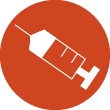 Outline of a syringe within an orange circle.