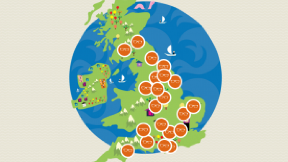 United Kingdom map with markers where grant holders spoke in pubs as part of the Pint of Science festival