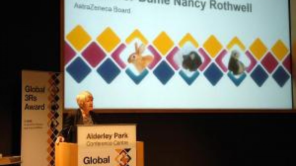  Professor Dame Nancy Rothwell (President and Vice-Chancellor of The University of Manchester and Non-Executive Director of AstraZeneca) on stage giving a speech