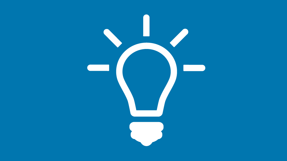 A white lightbulb icon on a blue background