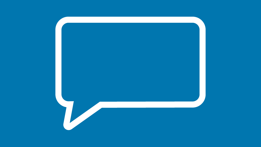 White speech bubble icon on a blue background
