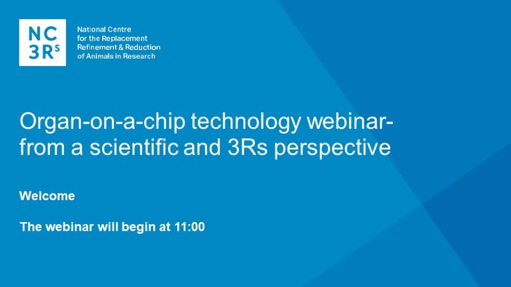 Webinar title slide: Organ-on-a-chip technology - from a scientific and 3Rs perspective