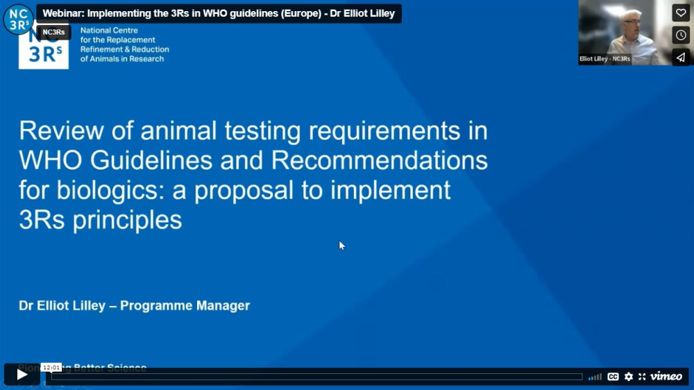 Title slide: Review of animal testing requirements in WHO guidelines and recommendations for biologics: a proposal to implement 3Rs principles