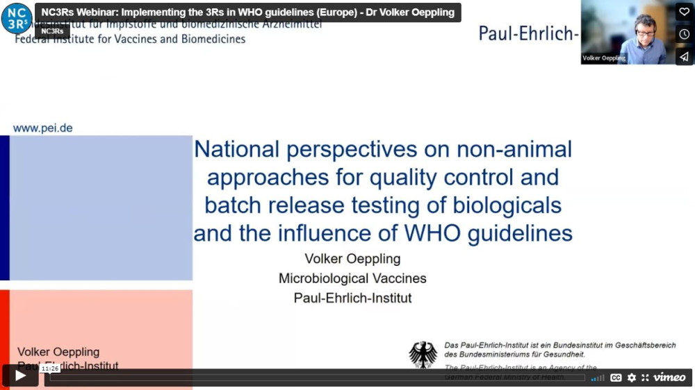 Webinar title slide: National perspectives on non-animal approaches for quality control and batch release testing of biologicals and the influence of WHO guidelines