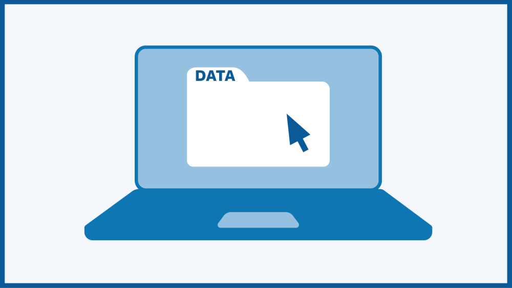  Image representing Data availability and presentation featuring a laptop screen with a data folder and an arrow cursor, symbolizing access and sharing of data.