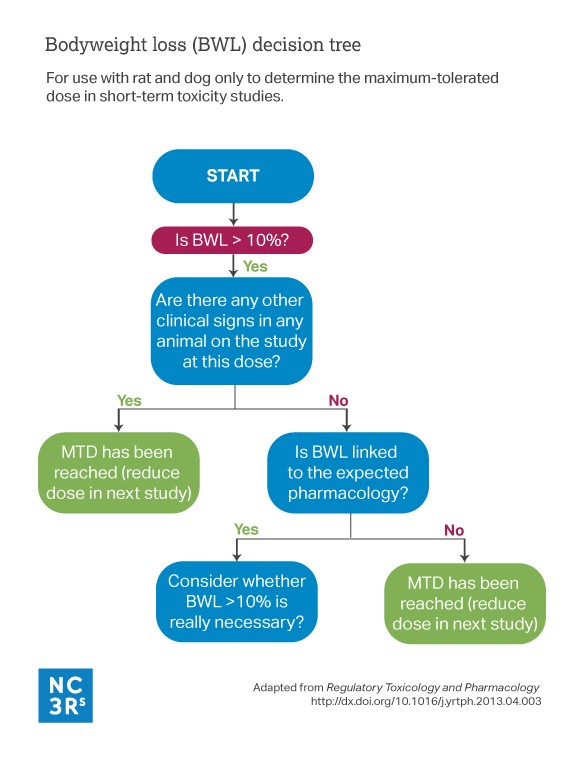 Body Weight Loss (BWL) decision tree for use with rat and dog only to determine the maximum-tolerated-dose in short-term toxicity studies