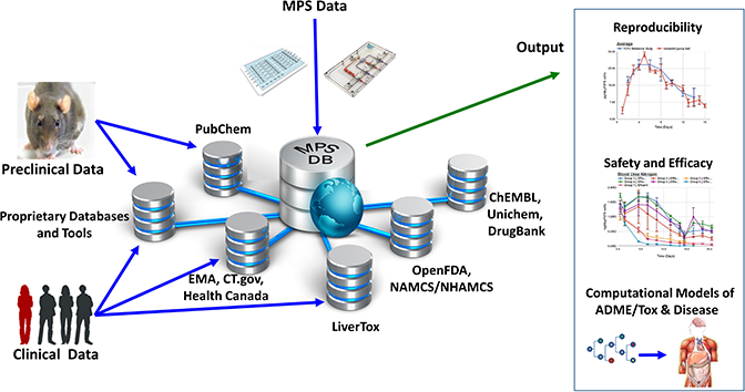 Flow diagram of the data inputs and outputs of the microphysiological systems database