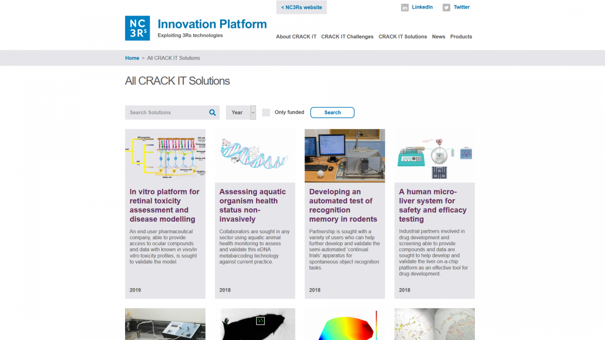Screenshot of the Innovation Platform solutions page