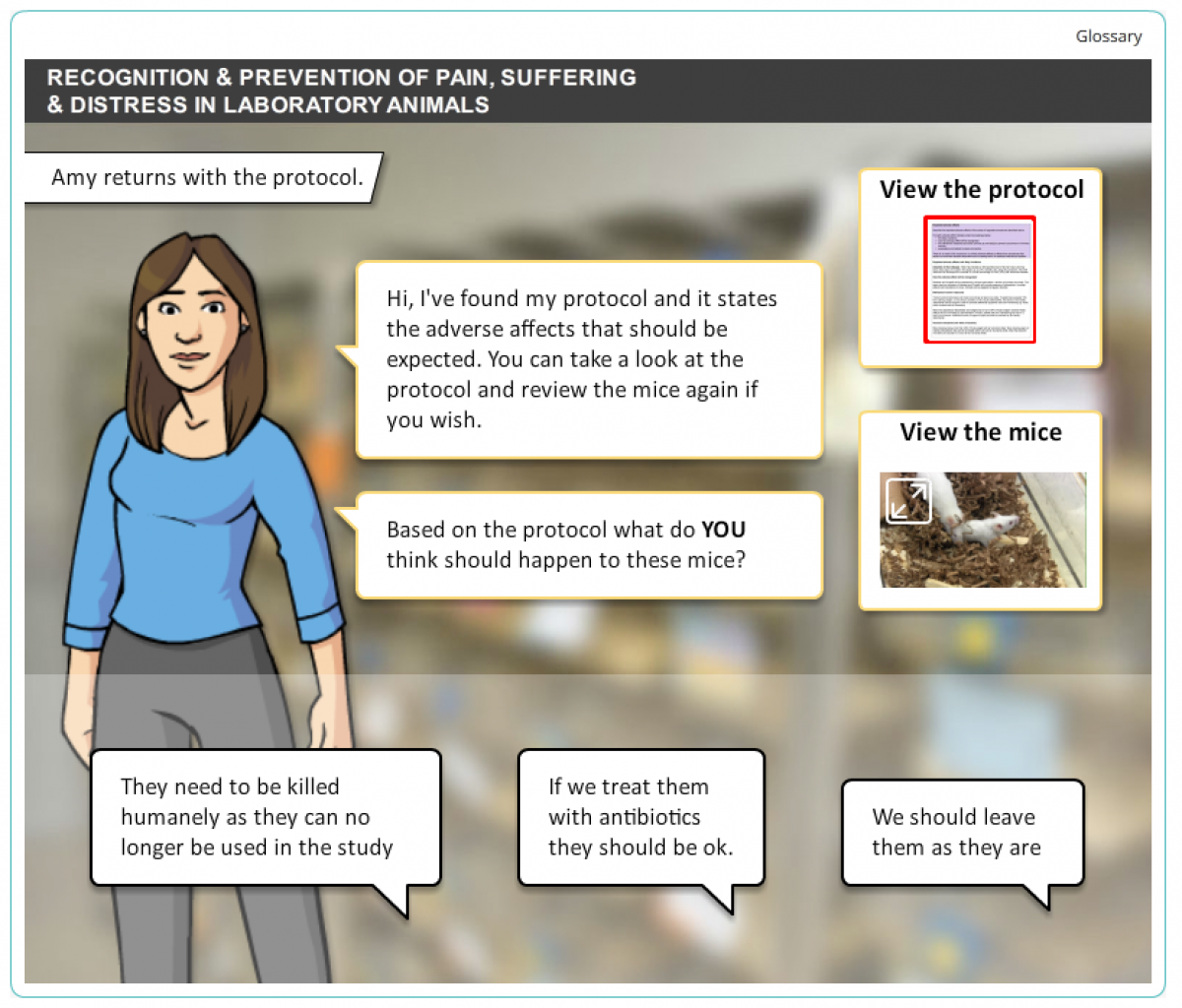 A screenshot of the recognition and prevention of pain, suffering and distress in laboratory animals. This screenshot sets out the protocols