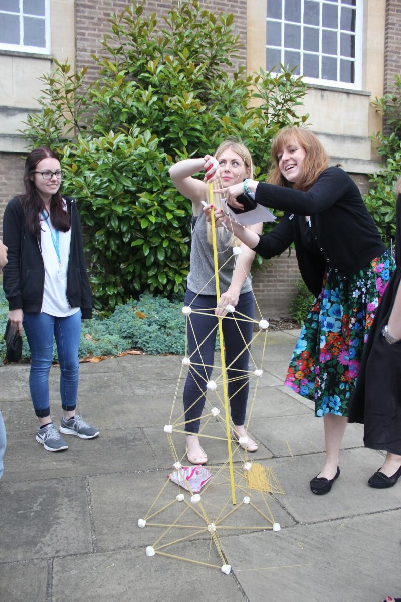 A student performs an experiment outside 