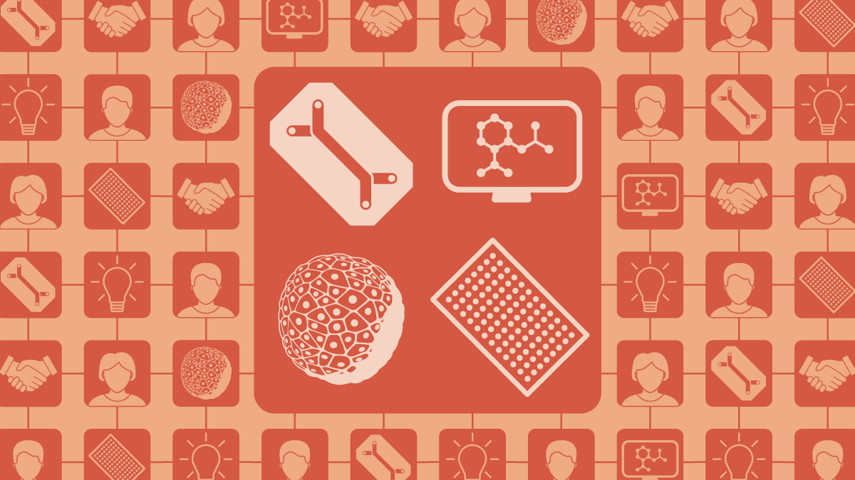 New approach methodologies (NAMs) Technology Partn3Ring webinar series represented by icons of organ-on-chip, organoid, in vitro and in silico models